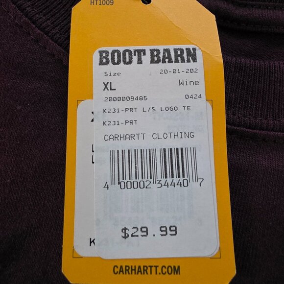 NWT Carhartt K231 Loose fit Long Sleeve Logo T-Shirt-Wine - Picture 2 of 2